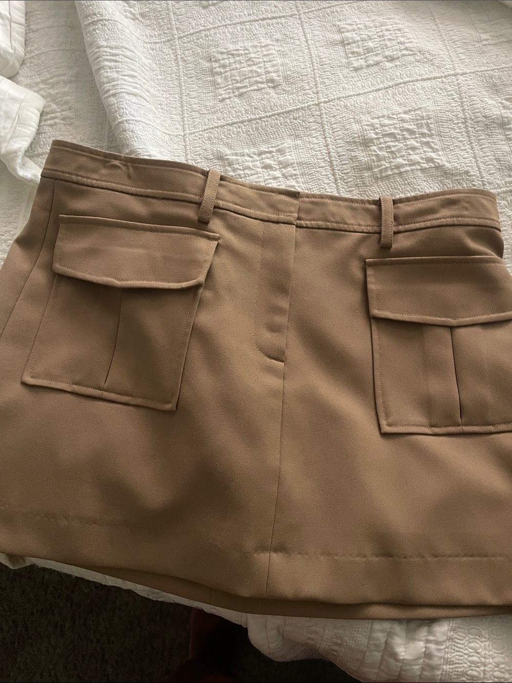 Theory Tan Cargo Pocket Mini Skirt